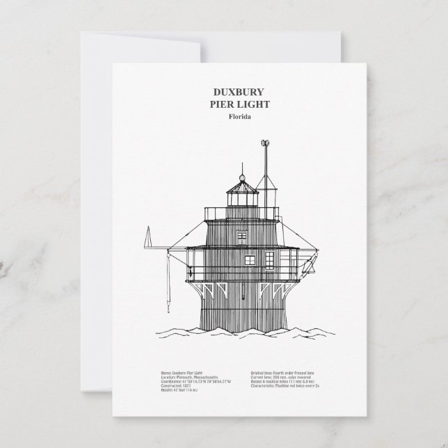 Duxbury Pier Light Lighthouse - Massachusetts -BD Anteckningskort (Framsida)