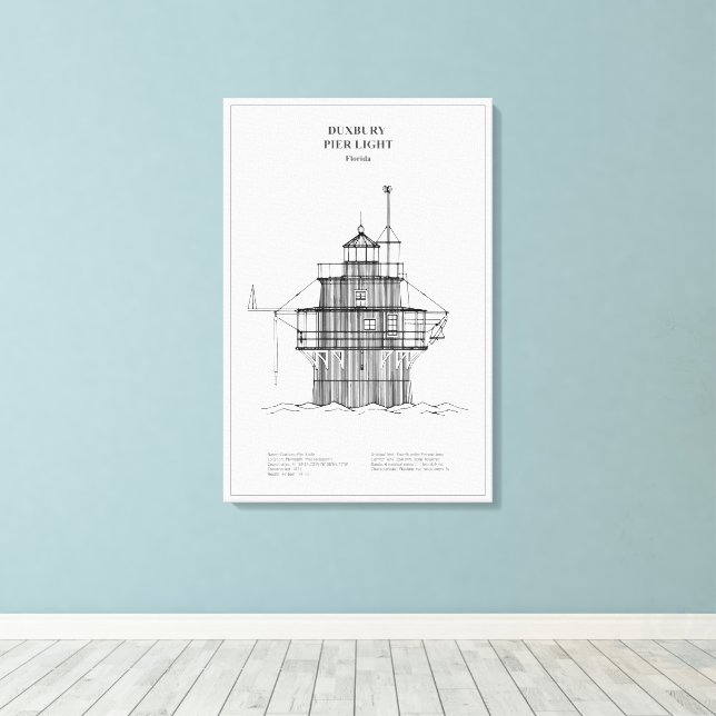Duxbury Pier Light Lighthouse - Massachusetts -BD Canvastryck (Insitu (trägolv))