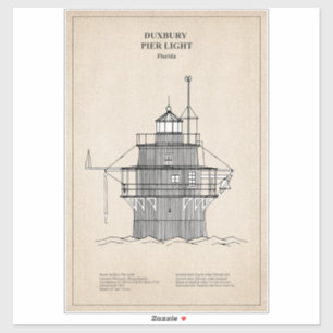Duxbury Pier Light Lighthouse - Massachusetts -SBD Klistermärken
