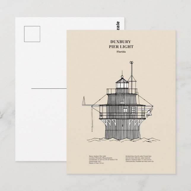 Duxbury Pier Light Lighthouse - Massachusetts -SBD Vykort (Fram/baksida)