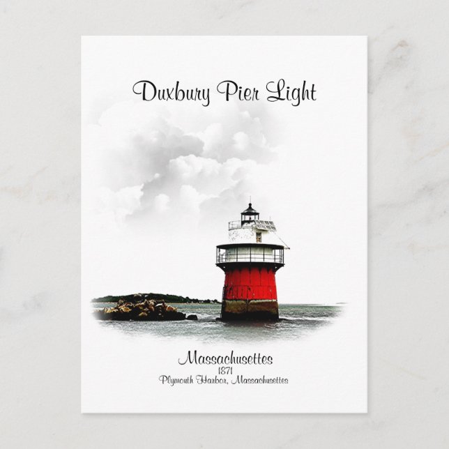 Duxbury Pier Light - Massachusetts Vykort (Framsida)