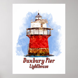Duxbury Pier Lighthouse Watercolor - Massachusetts Poster