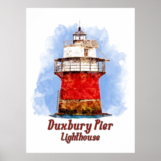 Duxbury Pier Lighthouse Watercolor - Massachusetts Poster (Framsidan)