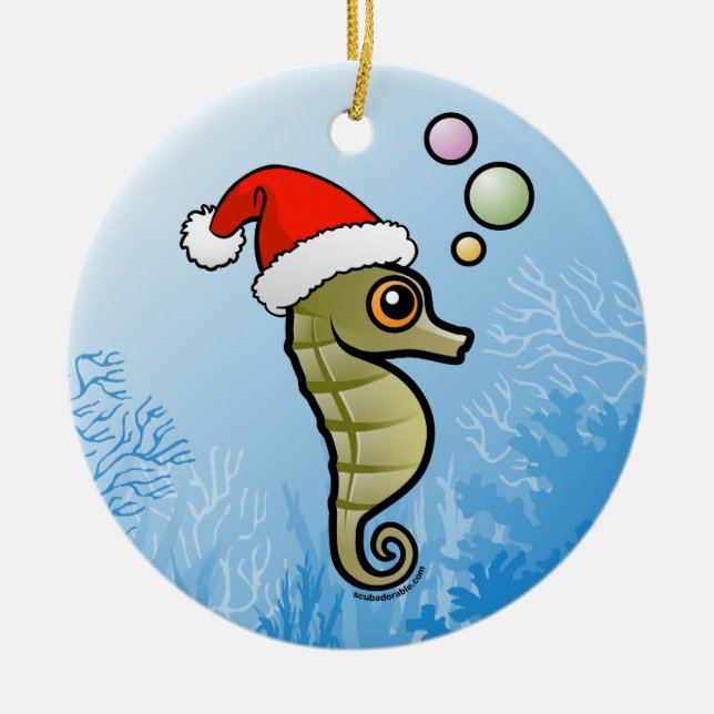 Dvärg- Seahorse Santa Julgransprydnad Keramik (Framsidan)