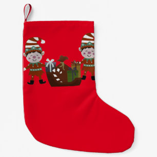 Dvärgar med gåvor till barn. liten julstrumpa