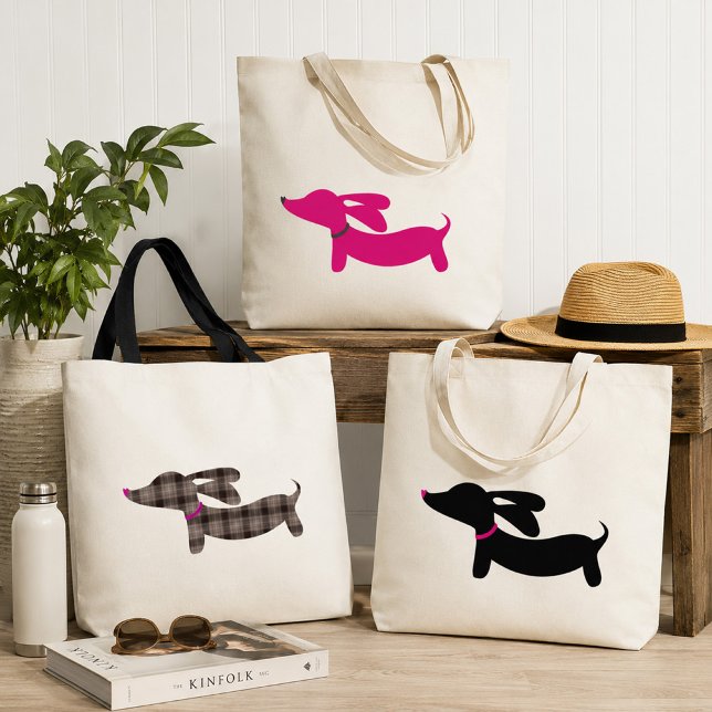 Dvärgpinscher Rosa Handväskor Tygkasse (Dachshund Tote bags - multiple color options )