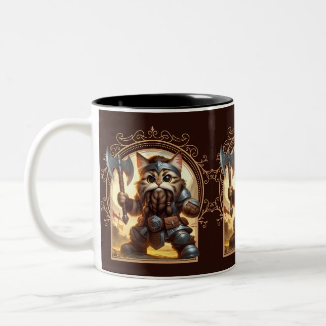 Dwarf Kattdjur Fantasy Äventyr Två-Tonad Mugg (Vänster)