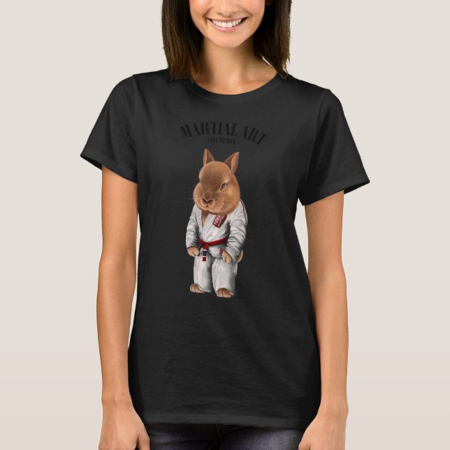 Dwarf Rabbit Judo Karate Master in White Judogi T Shirt (Framsida)
