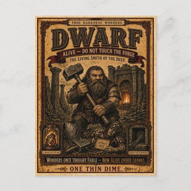 Dwarf, Vintage Circus Monster Vykort (Framsida)