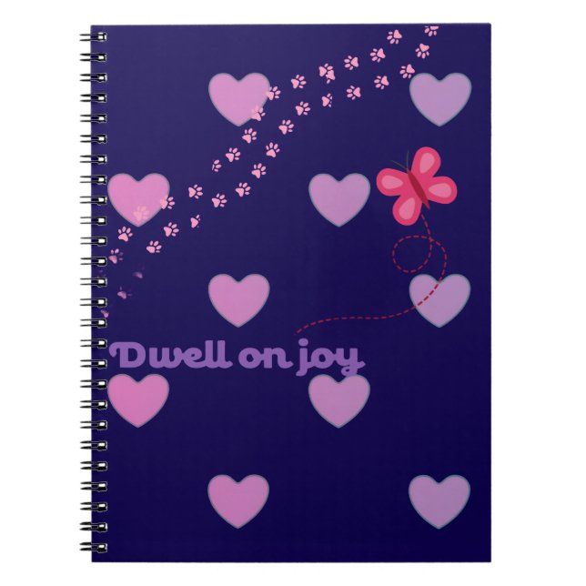dwell on joy hearts and paw prints spiral notebook anteckningsbok (Framsidan)