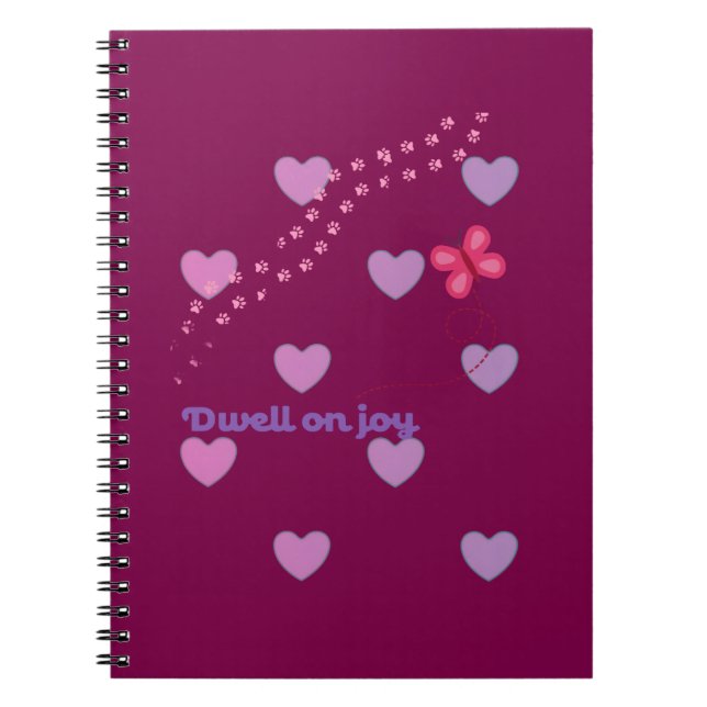 dwell on joy hearts and paw prints spiral notebook anteckningsbok (Framsidan)