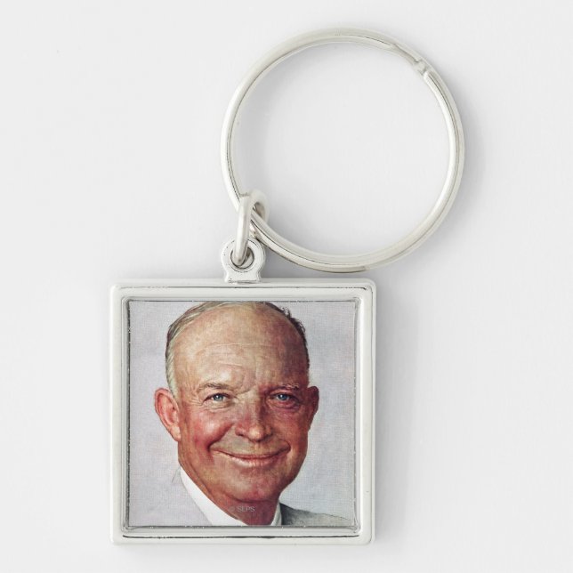 Dwight D. Eisenhower Fyrkantig Silverfärgad Nyckelring (Framsidan)