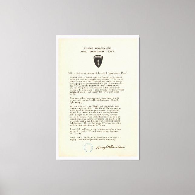 Dwight D. Eisenhower's Order of the Day (1944) Canvastryck (Framsida)