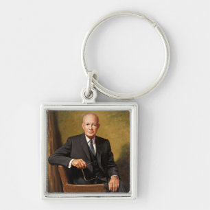 Dwight Eisenhower President Vitahusets Porträtt Fyrkantig Silverfärgad Nyckelring