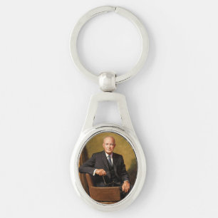 Dwight Eisenhower President White House Porträtt Ovalt Silverfärgad Nyckelring