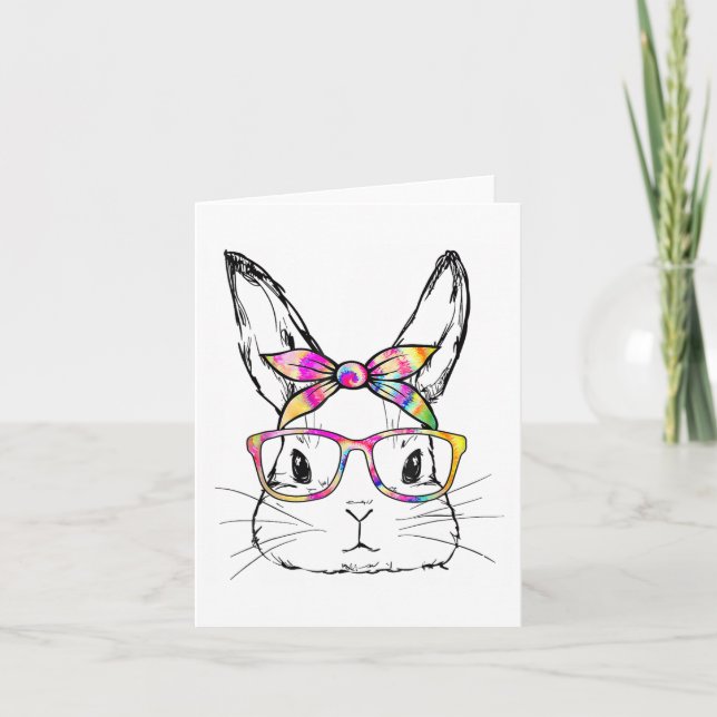 Dy Cute Bunny Ansikte Tie Dye Gles Påsk Day Kort (Framsida)