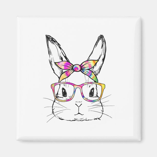 Dy Cute Bunny Ansikte Tie Dye Gles Påsk Day Magnet (Framsidan)