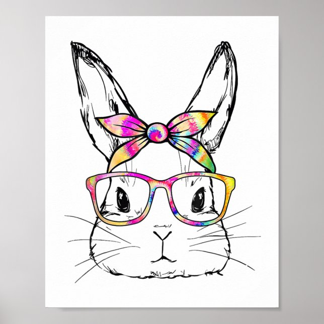 Dy Cute Bunny Ansikte Tie Dye Gles Påsk Day Poster (Framsidan)