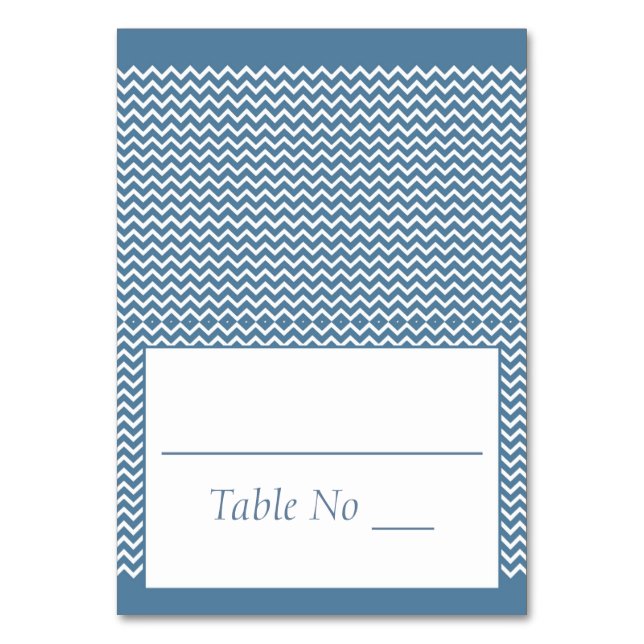 DY Fold Tated Place Cards Chevron Sea Blue Bordsnummer (Framsidan)
