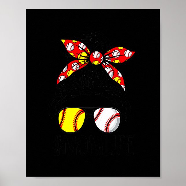 Dy Messy Bun Mors dag Softball Baseball Poster (Framsidan)