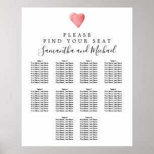 DY Red Heart 10-Bord Bröllop sätesdiagram Poster