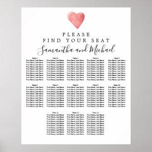 DY Red Heart 13-Bord Bröllop sätesdiagram Poster