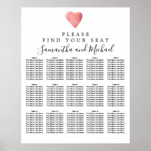 DY Red Heart 15-Bord Bröllop sätesdiagram Poster