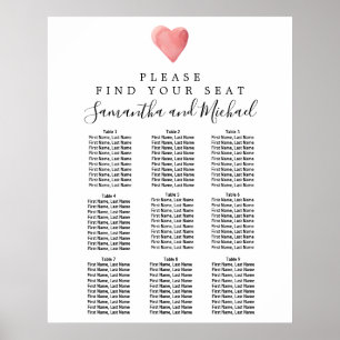 DY Red Heart 9-Bord-sätesdiagram för Bröllop Poster