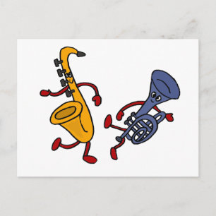 DY- Saxophone and Trumpet Dancing Tecknad Vykort