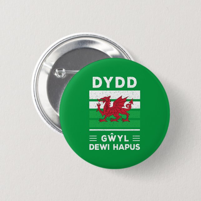 Dydd Gaseyl Dewi Hapus Lycklig St Davids Dag 2 Knapp (Framsida & baksida)