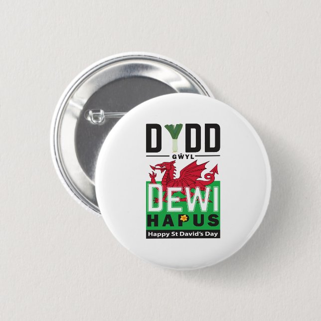 Dydd Gaseyl Dewi Hapus Lycklig St Davids Dag 6 Knapp (Framsida & baksida)