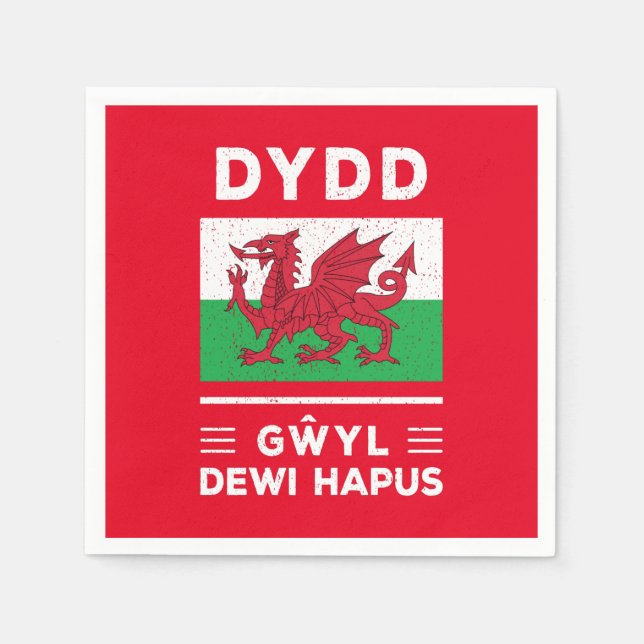 Dydd Gaseyl Dewi Hapus Lycklig St Davids Day 3 Pappersservett (Framsidan)