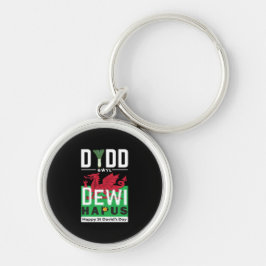 Dydd Gaseyl Dewi Hapus Lycklig St Davids Day 7 Rund Silverfärgad Nyckelring