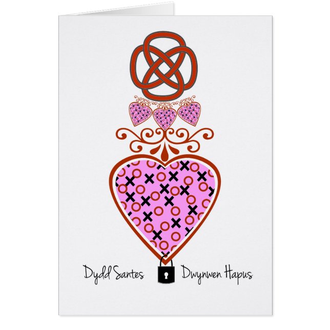 Dydd Santes Dwynwen, XOXO Heart with Celtic Knot Hälsningskort (Framsidan)