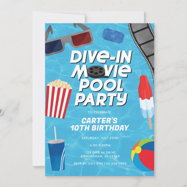 Dyk In Film Poolparty Födelsedagsinbjudan Inbjudningar (Framsida)