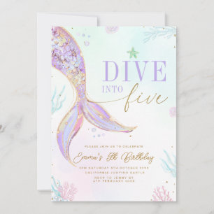 Dyk in i Fem Mermaid Födelsedagsinbjudan Redigerba Inbjudningar