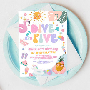 Dyk in i fem poolparty sommar 5-års födelsedag inbjudningar