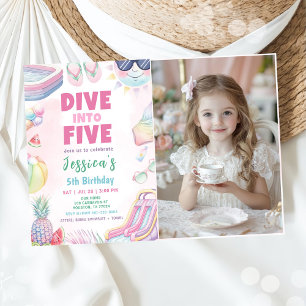 Dyk in i fem - Sommarflicka 5-års födelsedagsfoto Inbjudningar