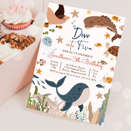 Dyk in i fem under havet hajfödelsedagsfest  inbjudningar