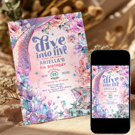 Dyk in i Five Flower Glitter Mermaid Tail Inbjudningar