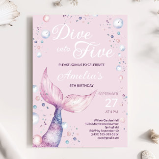Dyk in i Five Mermaid Girl Födelsedagsinbjudan Inbjudningar