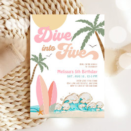 Dyk in i Five Tjej Surfing 5-års födelsedagsfest Inbjudningar
