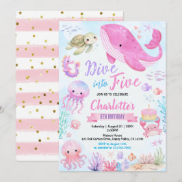 Dyk in i Five Under The Sea 5-års födelsedag Rosa Inbjudningar