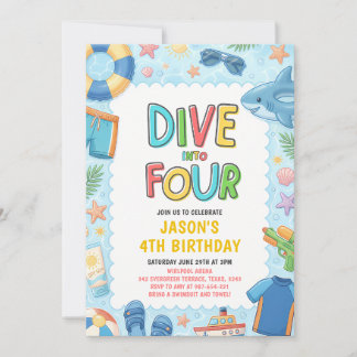 Dyk in i Fyra Poolparty 4-årsdag Inbjudningar