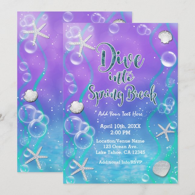 Dyk in i Spring Break Under The Sea Beach Party Inbjudningar (Fram/baksida)