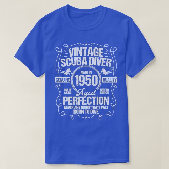 Dyka Birthday Idea 1950 Scuba Diver T Shirt (Design framsida)