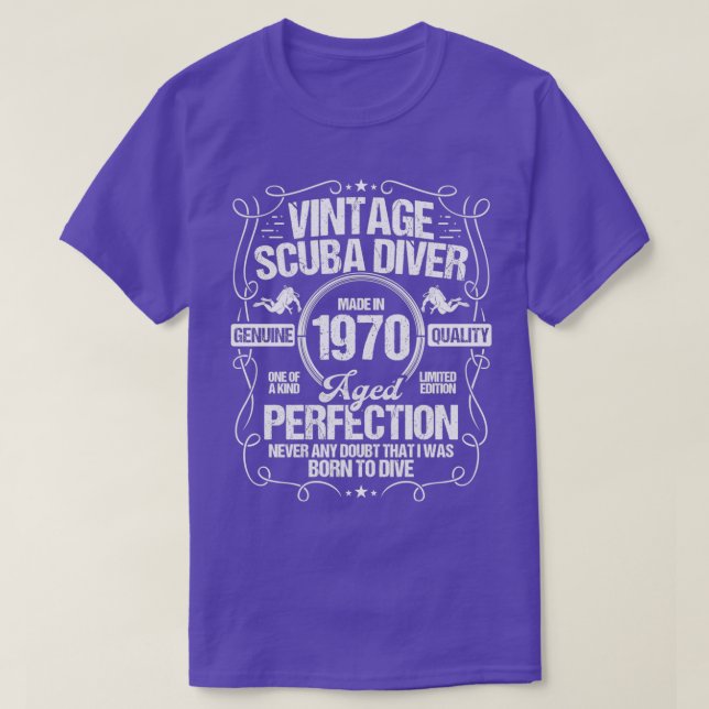 Dyka Birthday Idea 1970 Scuba Diver T Shirt (Design framsida)