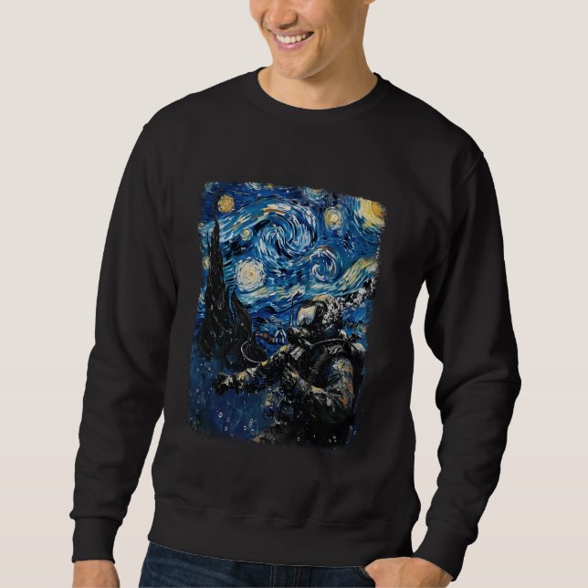 Dyka Diver Dive Starry Night Painting Lång Ärmad Tröja (Framsida)