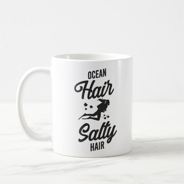 Dyka Diver Girl Ocean Luft Salty Hair Kaffemugg (Vänster)