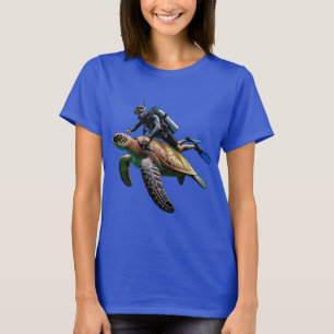 Dyka Diver Swimming med Big Turtle URM T Shirt